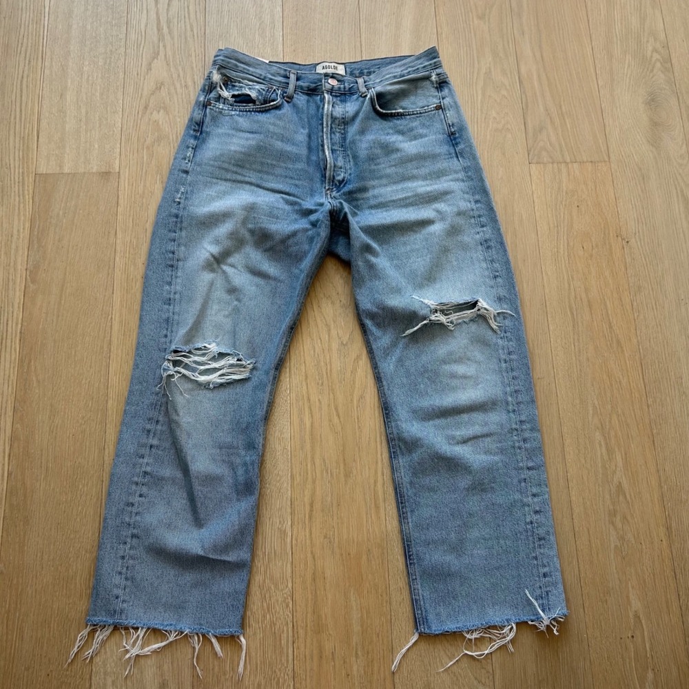 AGOLDE Distressed Straight Leg 90s Jeans 29 Light Wash High Rise Organic‎ Cotton